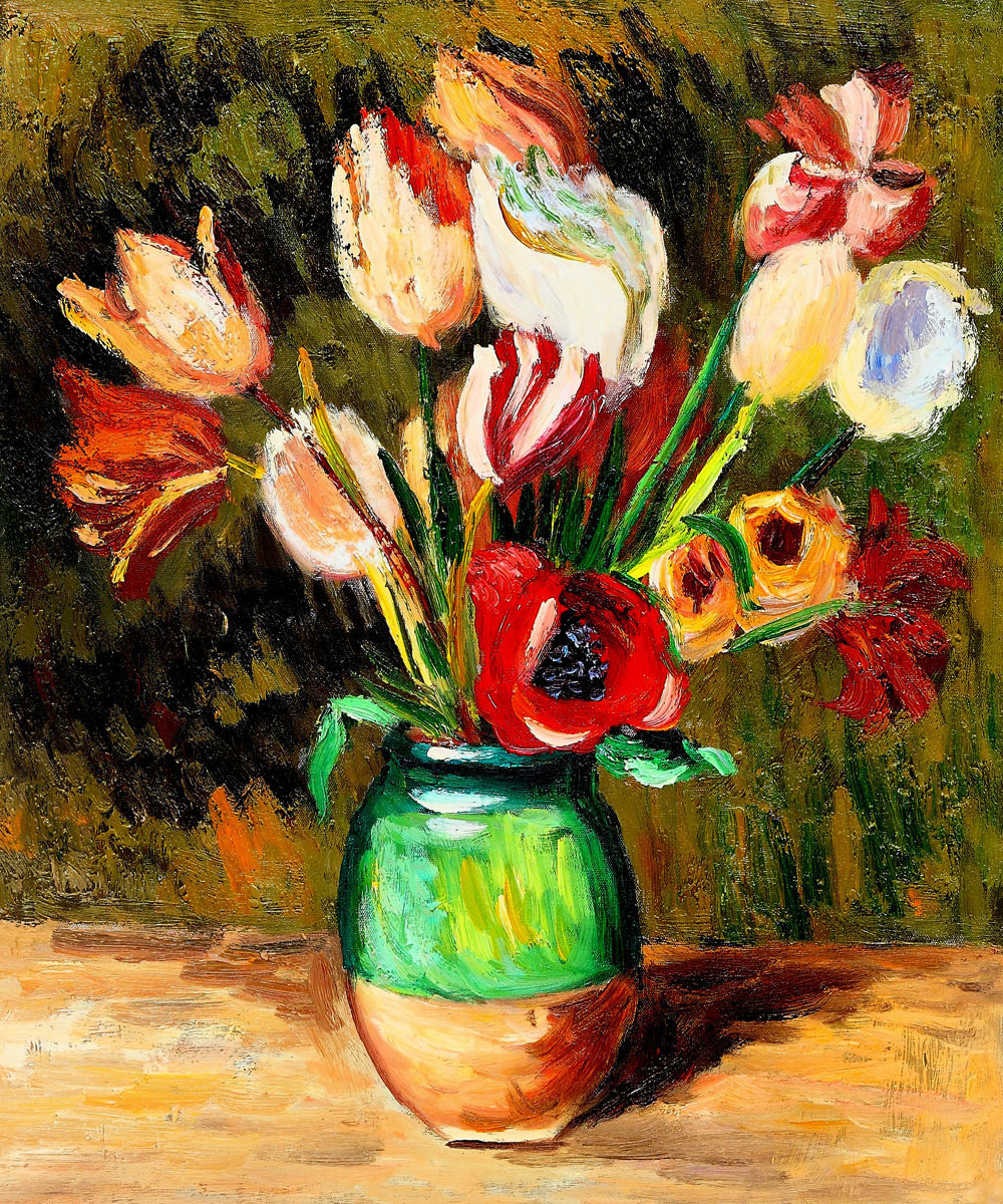 Tulips in a Vase - Pierre Auguste Renoir Painting